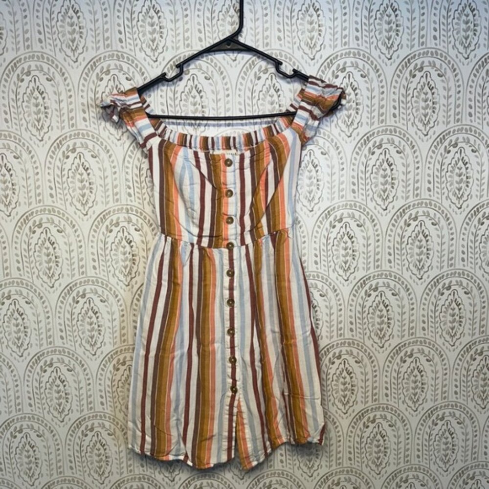 Aeropostale Striped Off Shoulder Smocked Waist Mini Dress XS